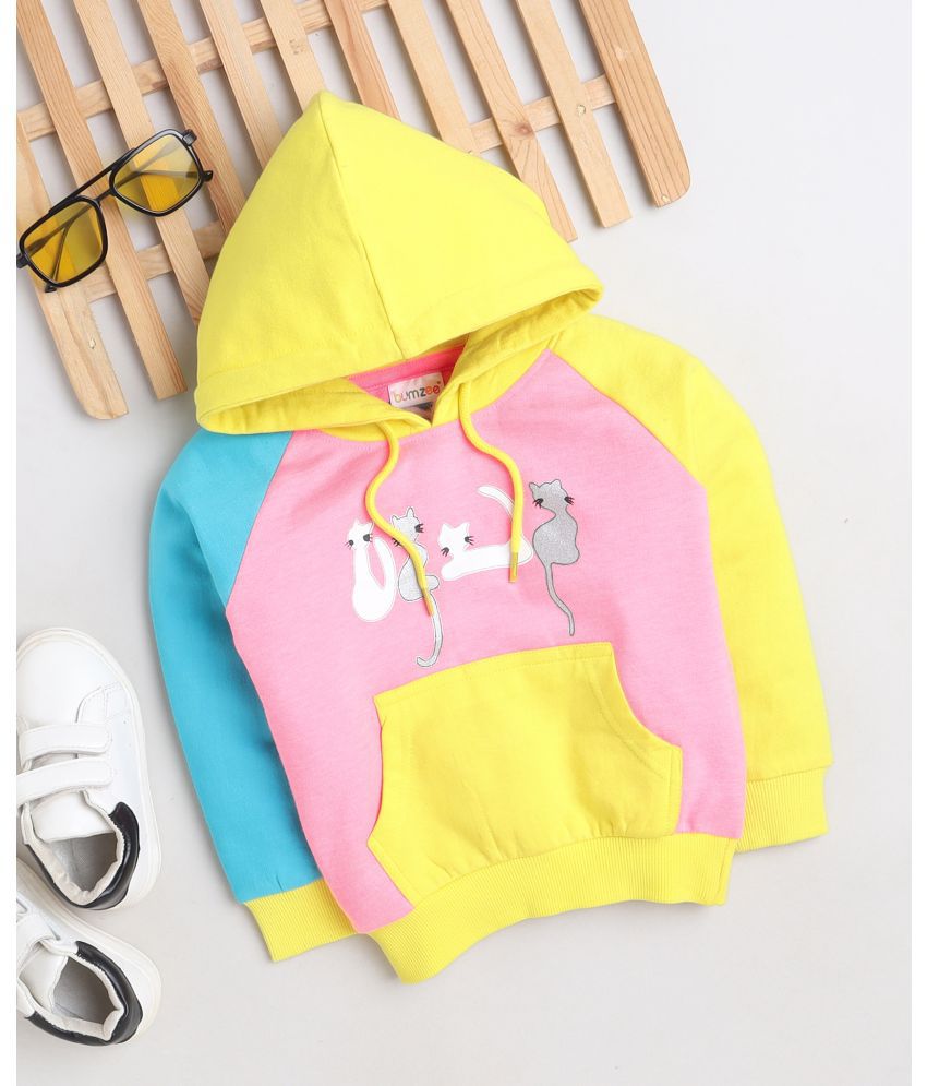     			BUMZEE Neon Pink Girls Full Sleeves Hooded Sweatshirt Age - 4-5 Years