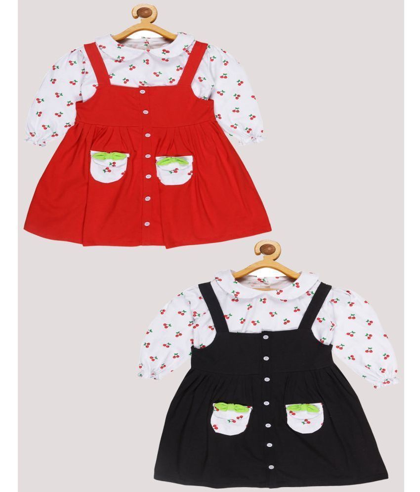 Babeezworld - Black & Red Cotton Girls Dungarees ( Pack of 2 )