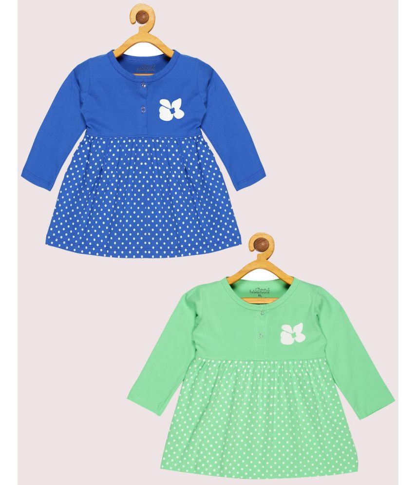     			Babeezworld - Blue & Green Cotton Baby Girl Dress ( Pack of 2 )