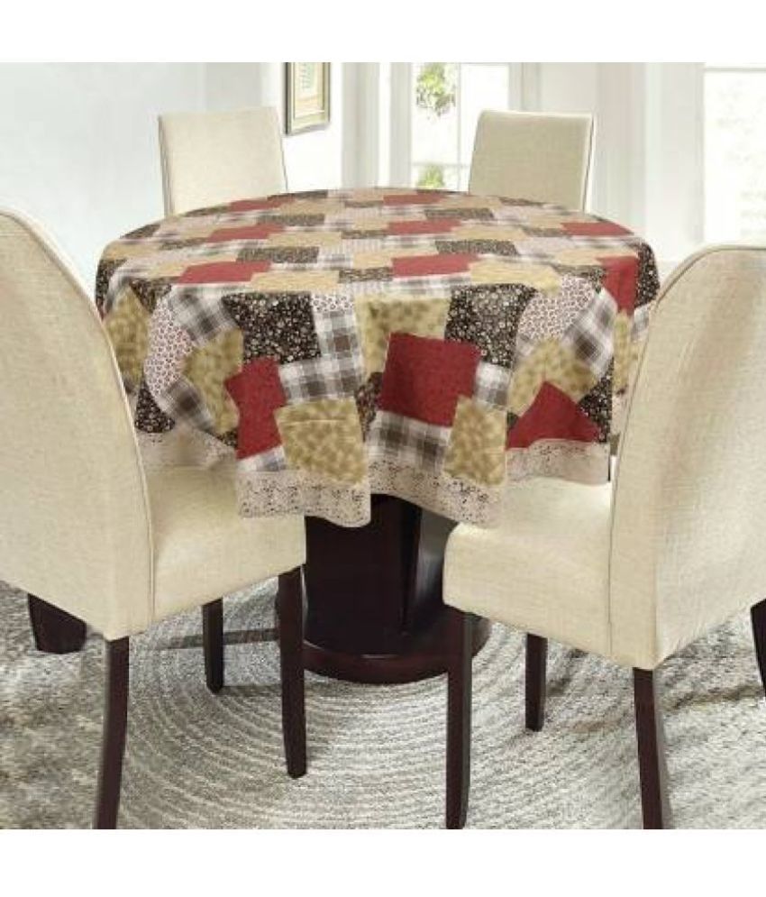     			HOMETALES Printed PVC 4 Seater Round Table Cover ( 152 x 152 ) cm Pack of 1 Beige