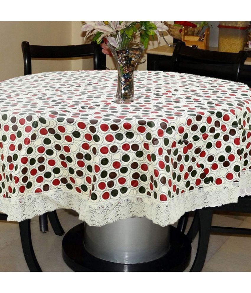     			HOMETALES Printed PVC 4 Seater Round Table Cover ( 152 x 152 ) cm Pack of 1 Red