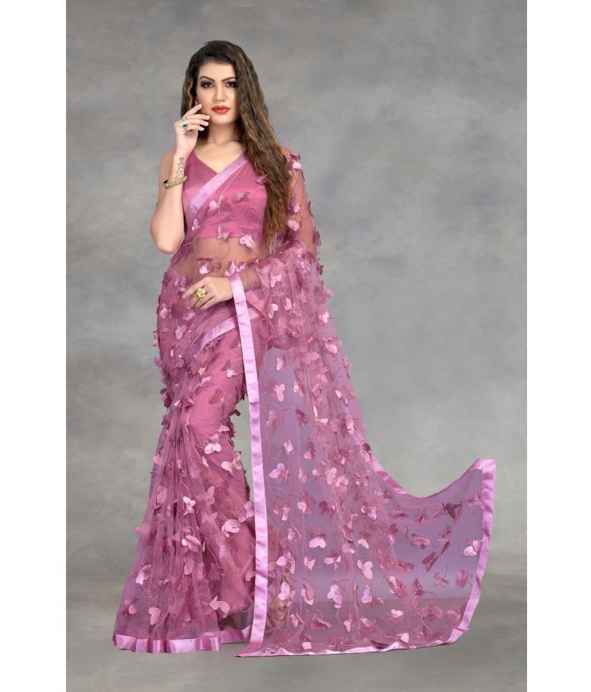     			JULEE - Pink Net Saree With Blouse Piece ( Pack of 1 )