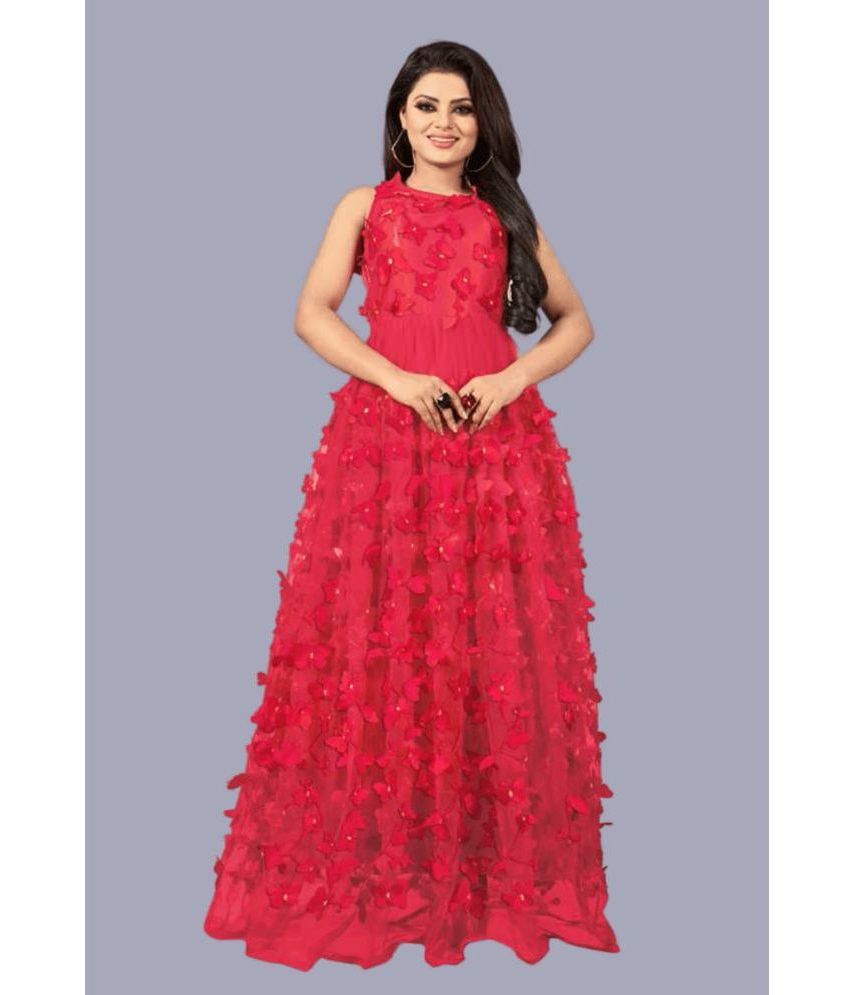     			JULEE - Red Flared Net Women's Semi Stitched Ethnic Gown ( Pack of 1 )