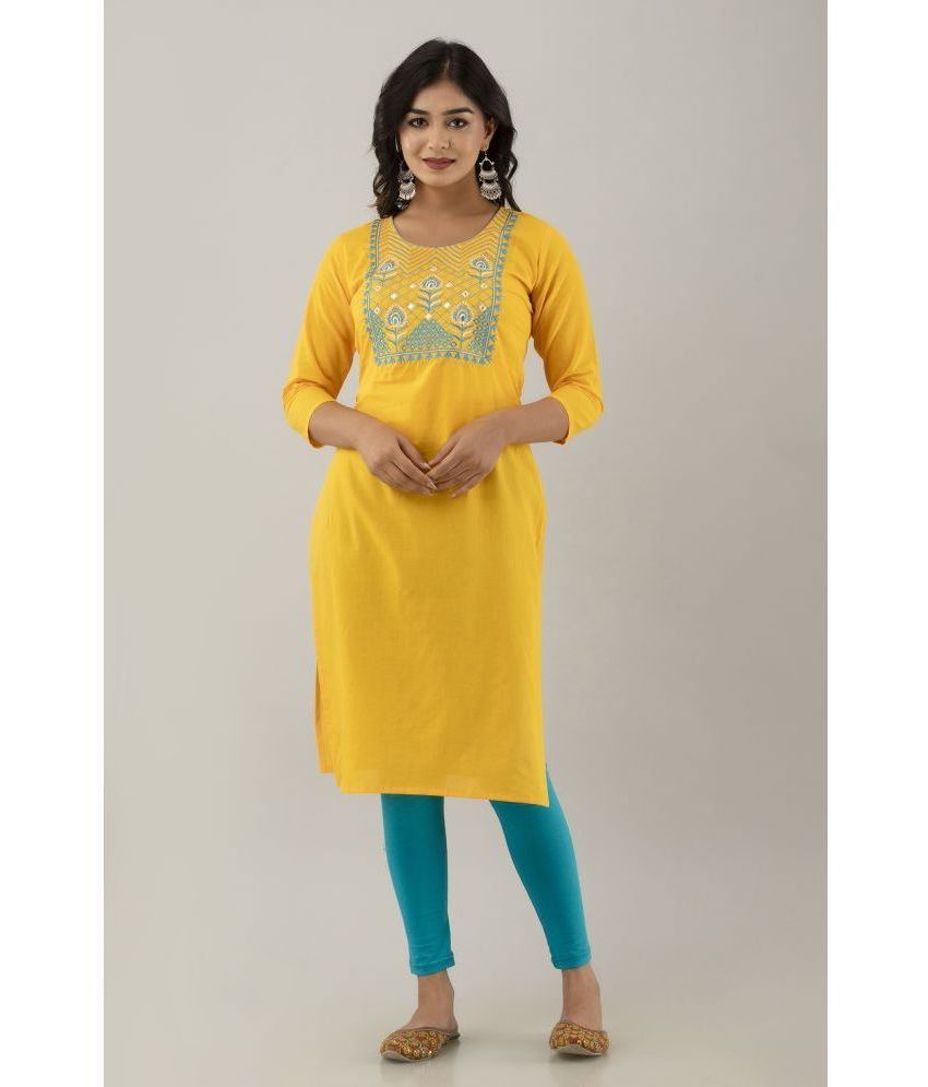     			KSHARAA - Yellow Cotton Women's Straight Kurti ( Pack of 1 )