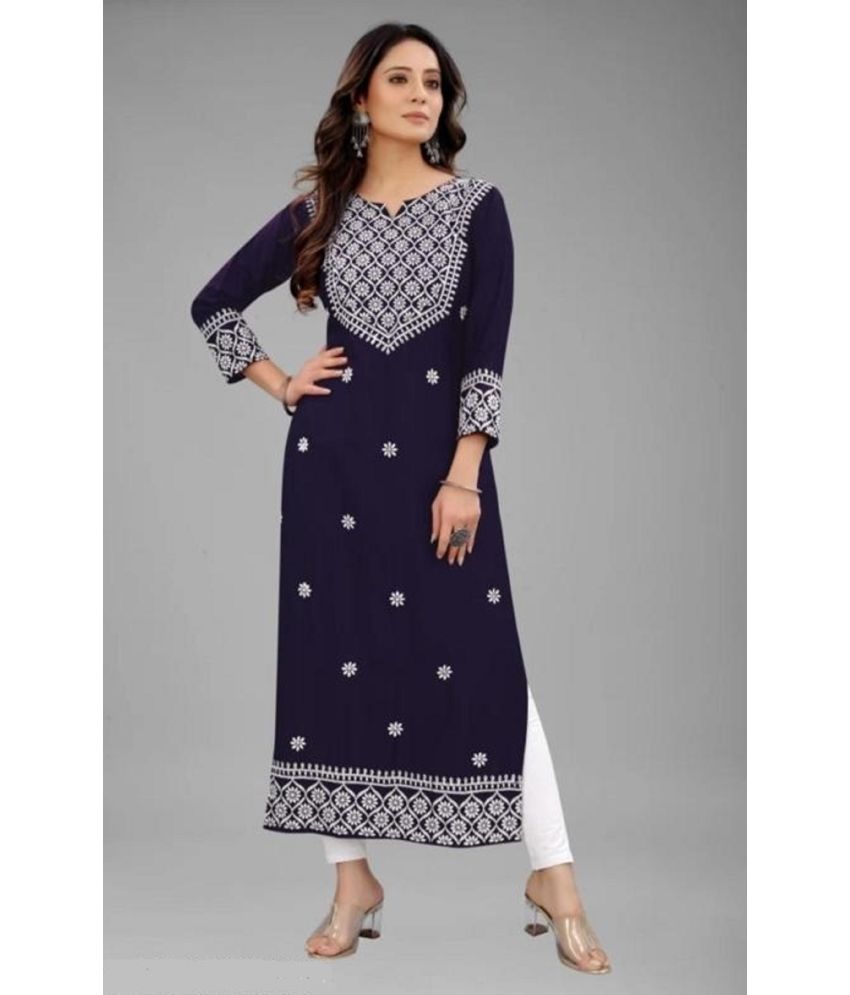     			QPEEZ - Blue Rayon Women's Straight Kurti ( Pack of 1 )