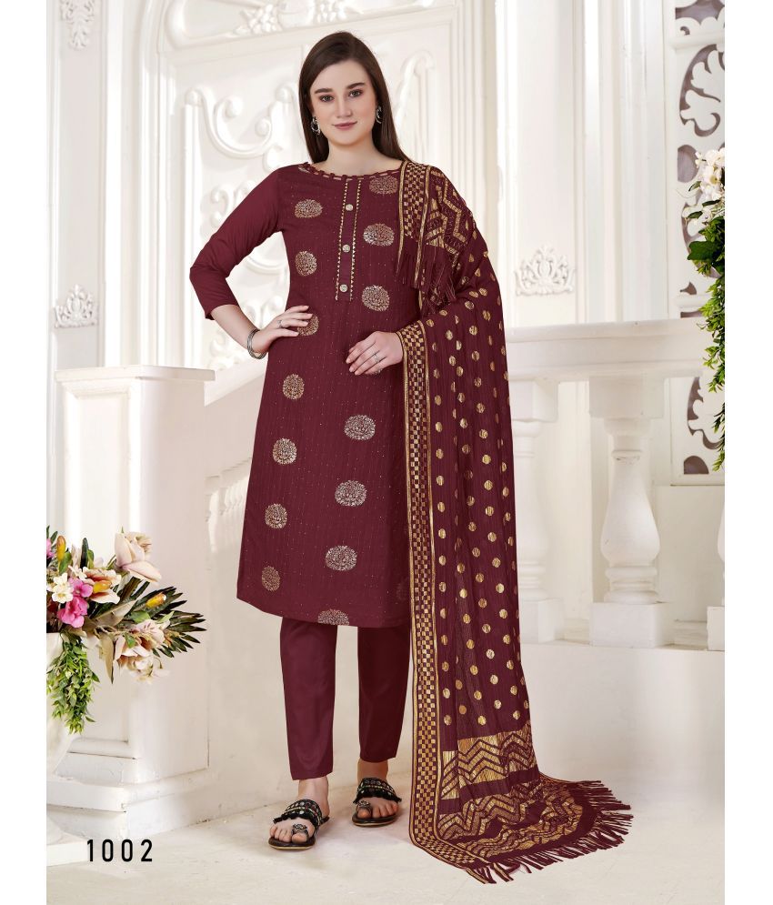     			Royal Palm - Unstitched Maroon Cotton Dress Material ( Pack of 1 )
