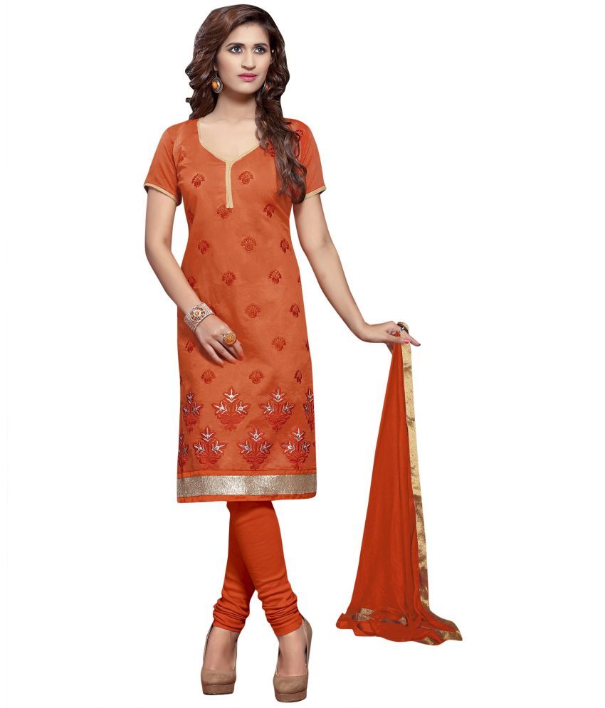     			Royal Palm - Unstitched Orange Cotton Dress Material ( Pack of 1 )