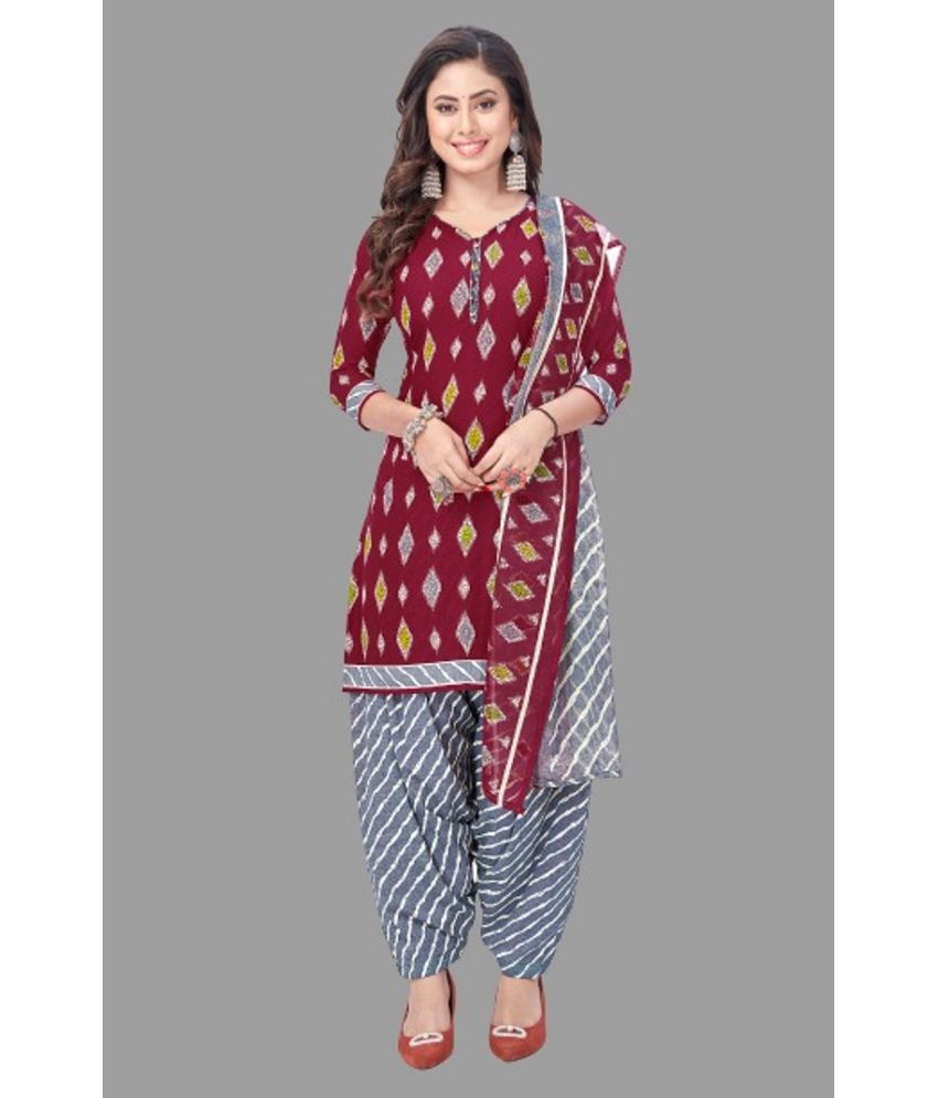     			SIMMU - Unstitched Maroon Crepe Dress Material ( Pack of 1 )
