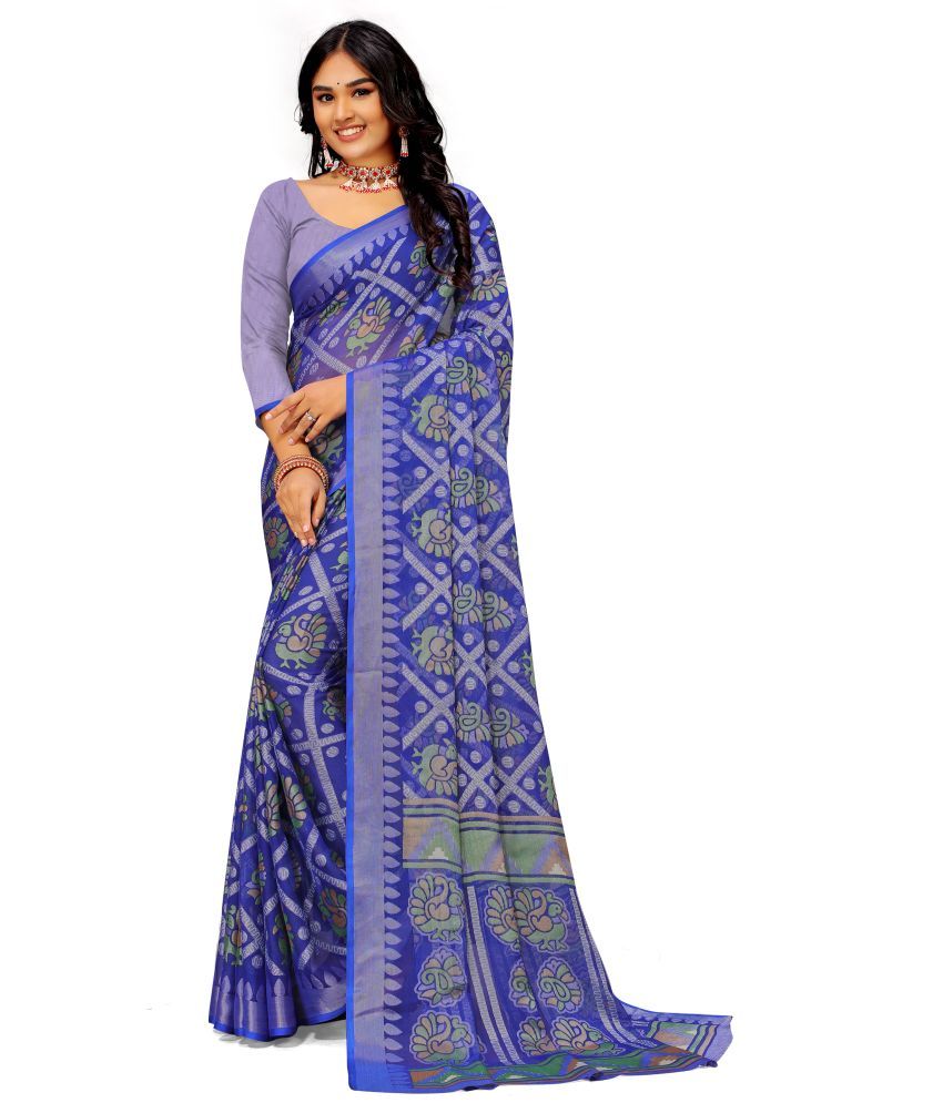     			Sanwariya Silks - Blue Brasso Saree With Blouse Piece ( Pack of 1 )