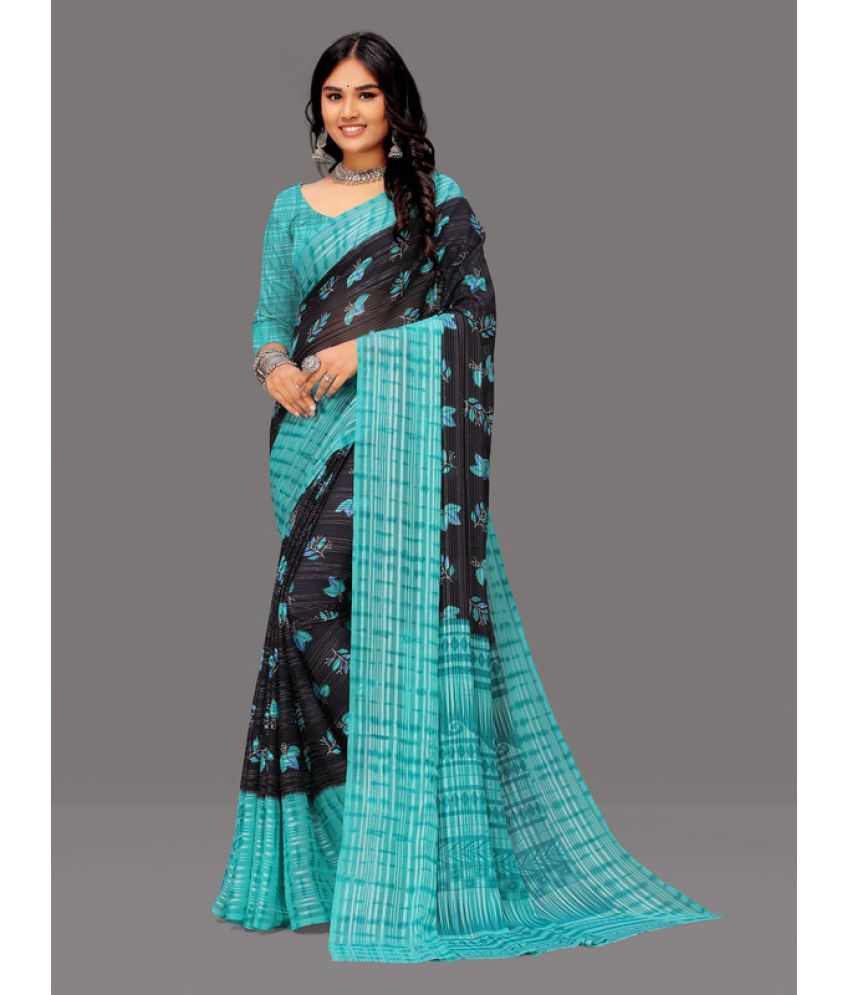     			Sitanjali Lifestyle - SkyBlue Georgette Saree With Blouse Piece ( Pack of 1 )