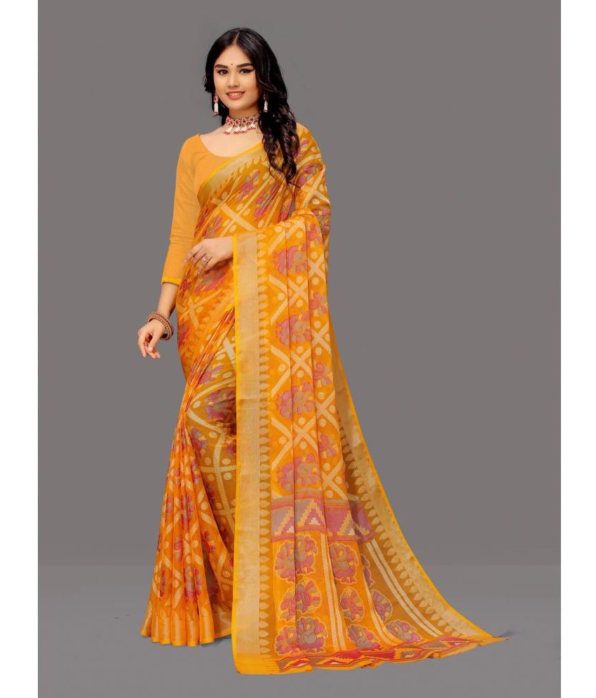     			Sitanjali - Yellow Brasso Saree With Blouse Piece ( Pack of 1 )
