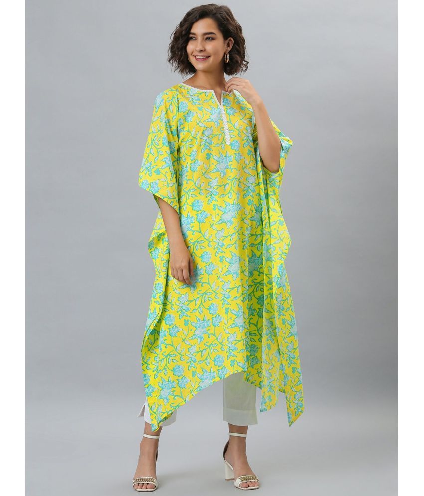     			Janasya - Yellow Cotton Women's Kaftan Kurti ( Pack of 1 )