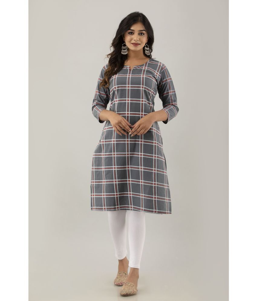     			KSHARAA - Grey Cotton Women's Straight Kurti ( Pack of 1 )