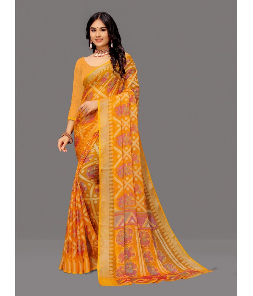     			Sanjana Silk - Yellow Brasso Saree With Blouse Piece ( Pack of 1 )