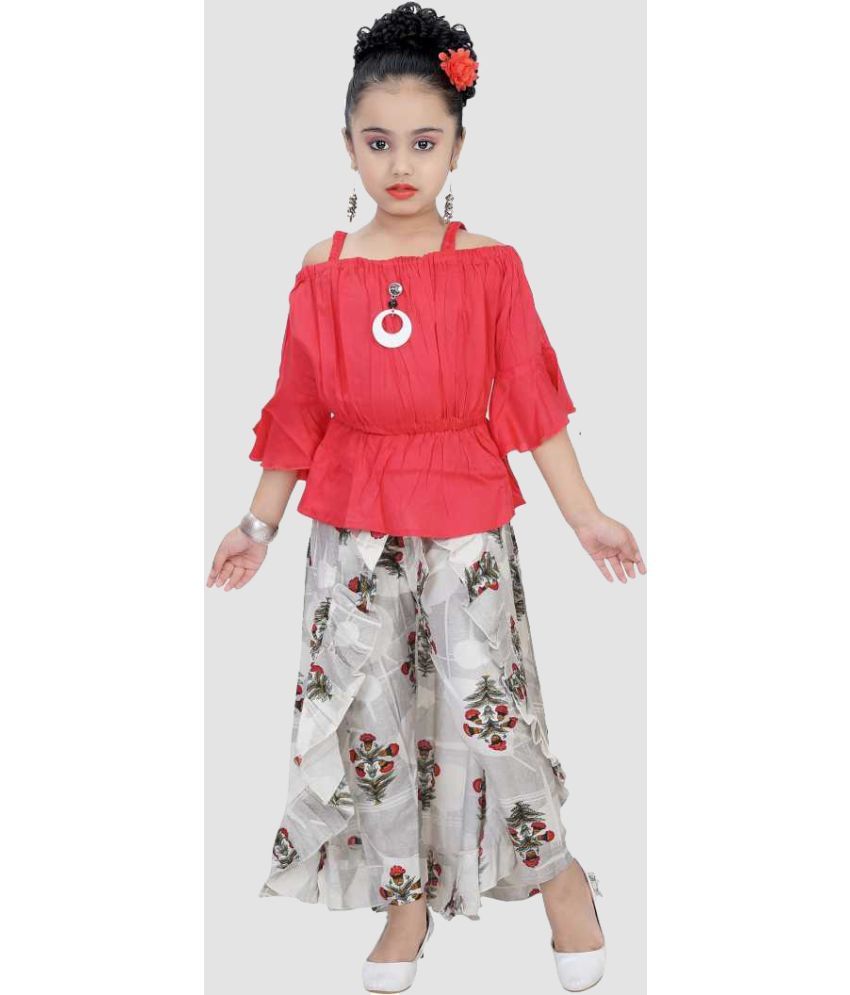     			9stiches - Red Rayon Girls Top With Skirt ( Pack of 1 )