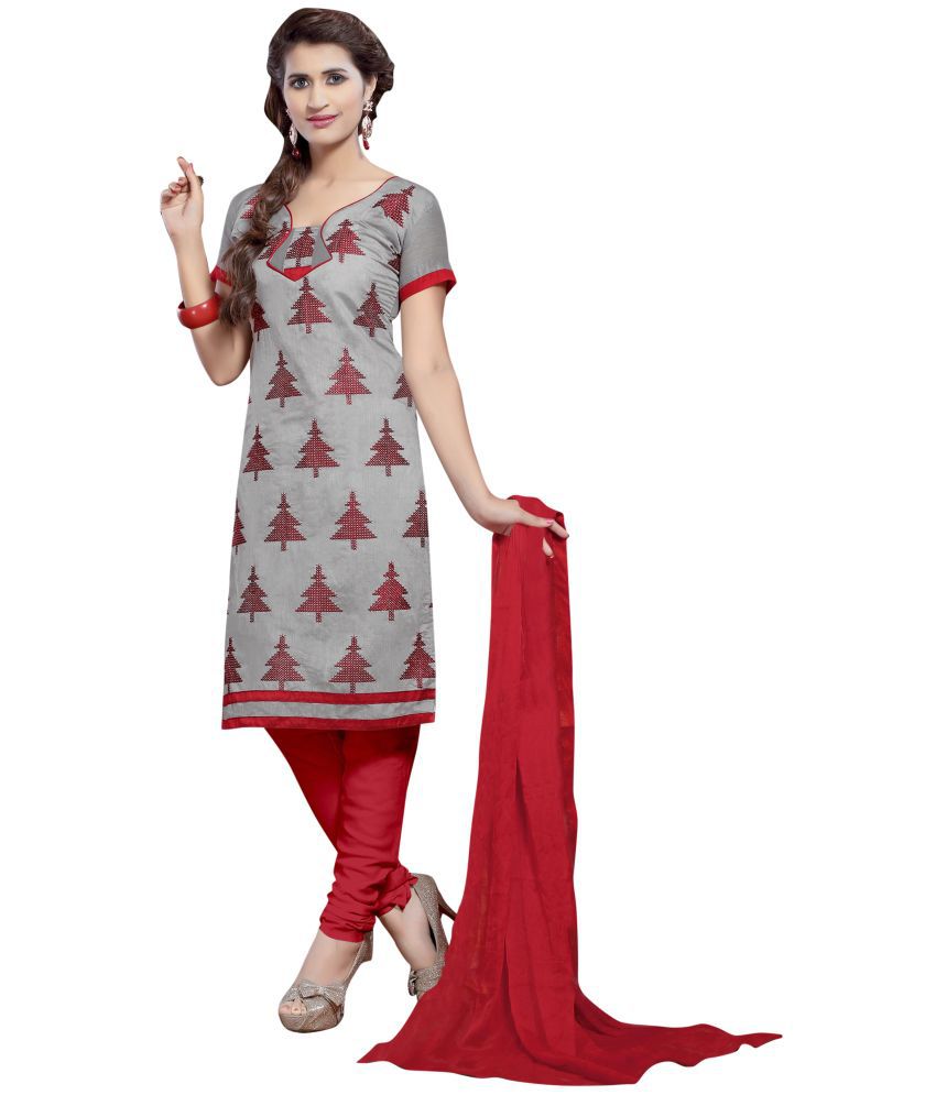     			Aika - Unstitched Light Grey Chanderi Dress Material ( Pack of 1 )