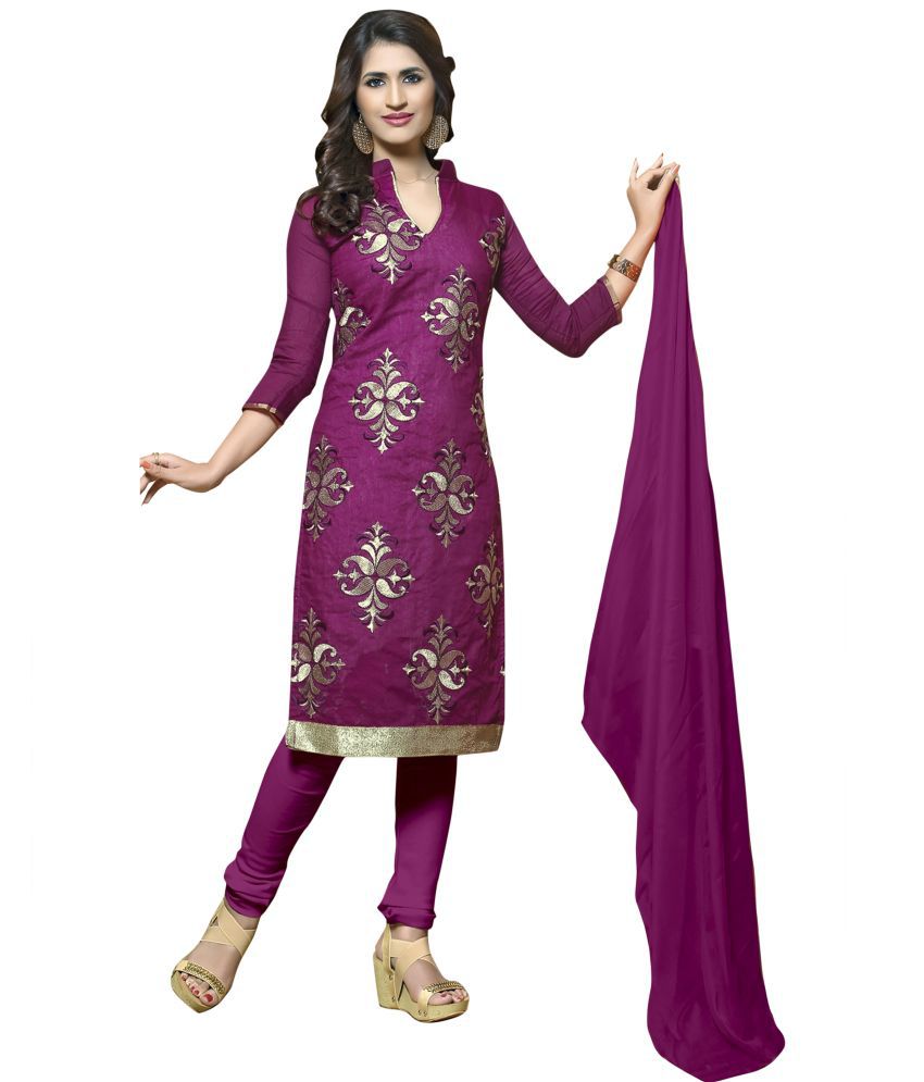     			Aika - Unstitched Purple Chanderi Dress Material ( Pack of 1 )