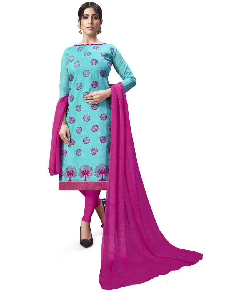     			Aika - Unstitched Turquoise Chanderi Dress Material ( Pack of 1 )