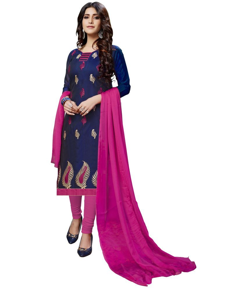     			Apnisha - Unstitched Blue Chanderi Dress Material ( Pack of 1 )