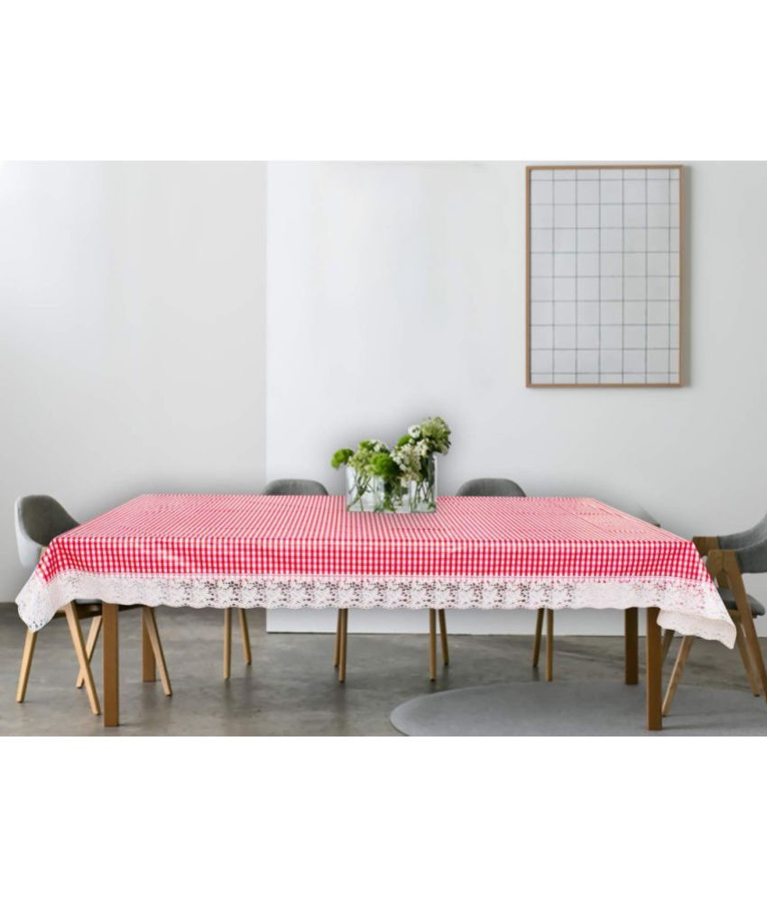     			HOMETALES Checks PVC 6 Seater Rectangle Table Cover ( 228 x 152 ) cm Pack of 1 Pink