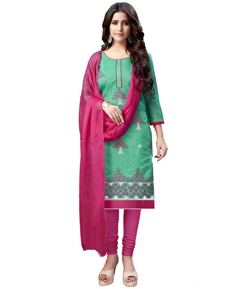     			JULEE - Unstitched Green Chanderi Dress Material ( Pack of 1 )