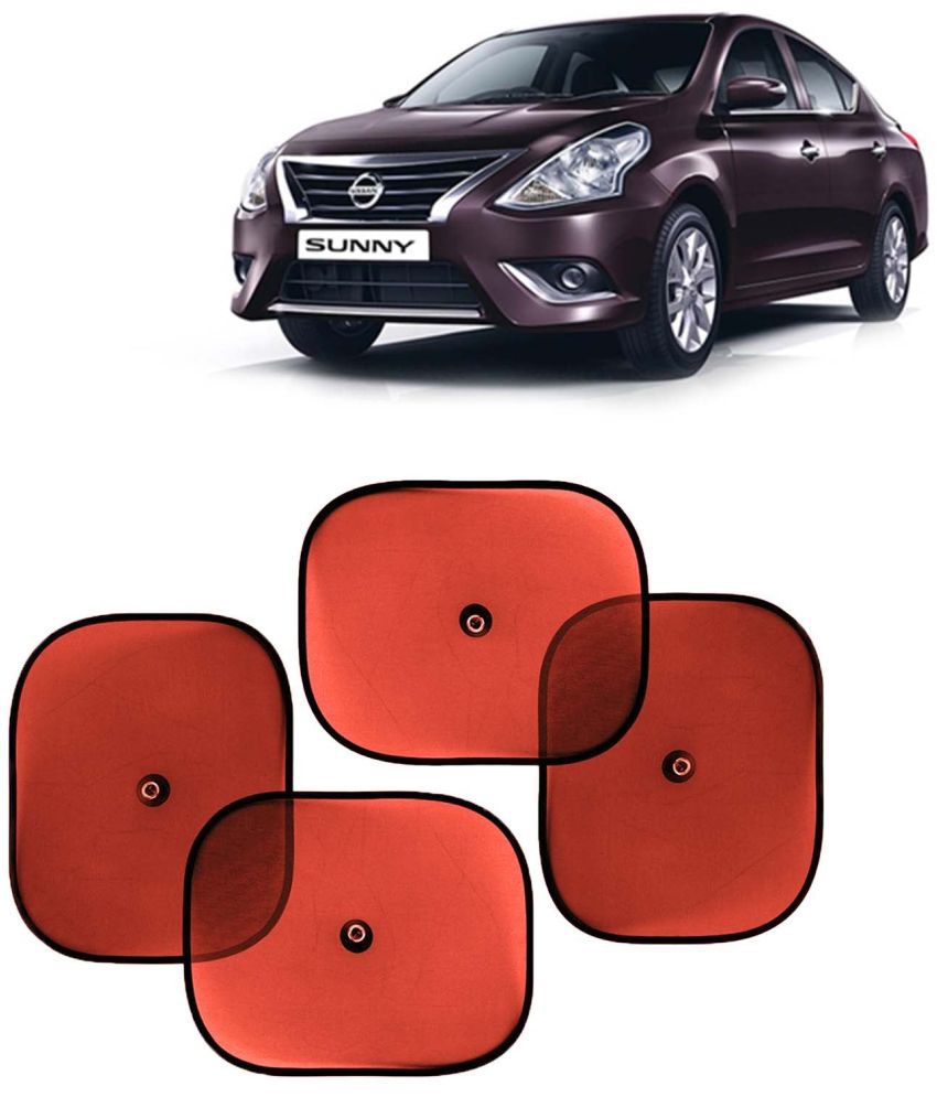     			Kingsway Car Window Curtain Sticky Sun Shades for Nissan Sunny, 2014 Onwards Model, Universal Fit Sunshades for Side Window, Rear Window, Color : Red, 4 Pieces