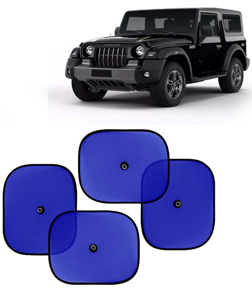     			Kingsway Car Window Curtain Sticky Sun Shades for Mahindra Thar, 2020 Onwards Model, Universal Fit Sunshades for Side Window, Rear Window, Color : Blue, 4 Pieces