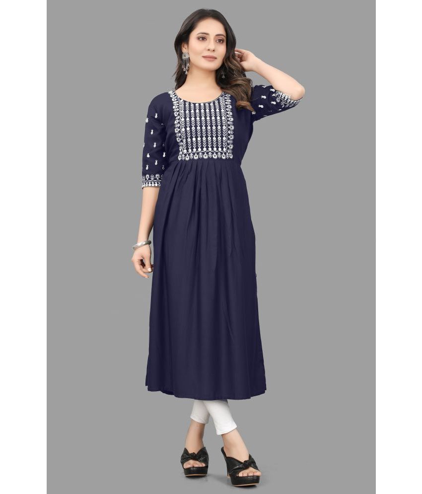     			MATHAE - Blue Rayon Women's A-line Kurti ( Pack of 1 )