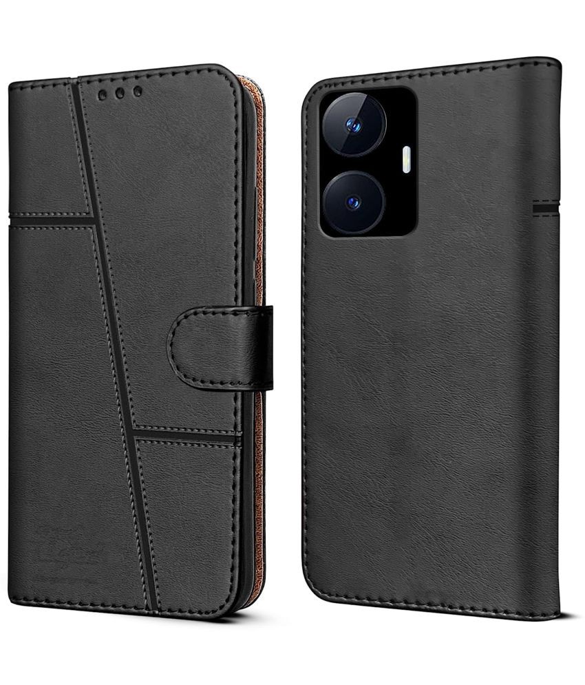    			NBOX - Black Flip Cover Artificial Leather Compatible For Realme C55 ( Pack of 1 )
