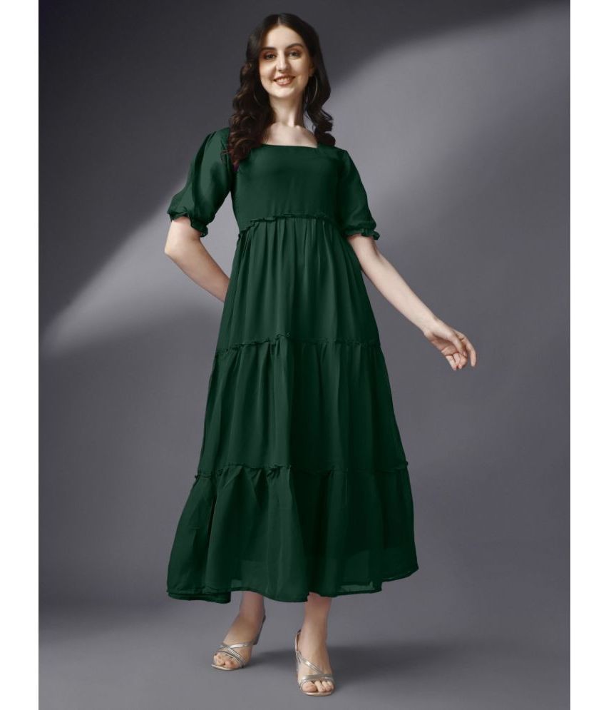     			RAIYANI FASHION - Green Georgette Women's Fit & Flare Dress ( Pack of 1 )