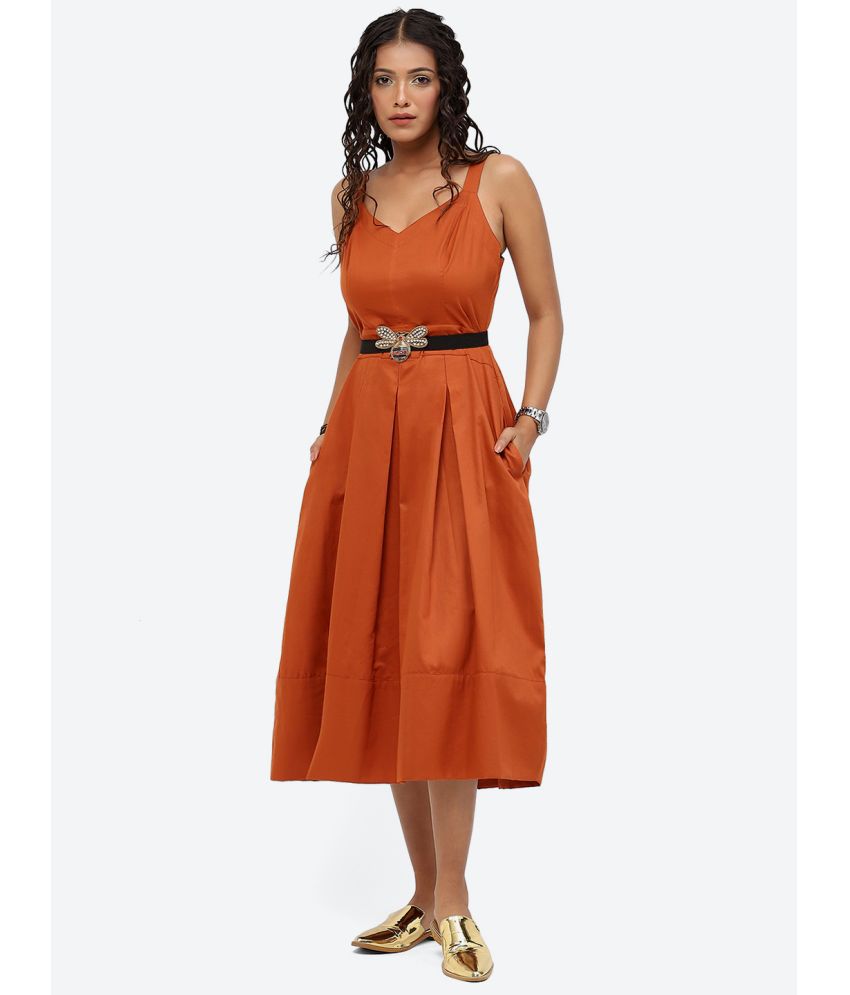     			Baawri - Orange Cotton Women's Fit & Flare Dress ( Pack of 1 )