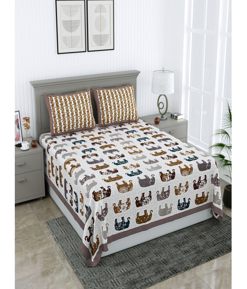     			Bombay Spreads Cotton Animal King Size Bedsheet With 2 Pillow Covers - Brown