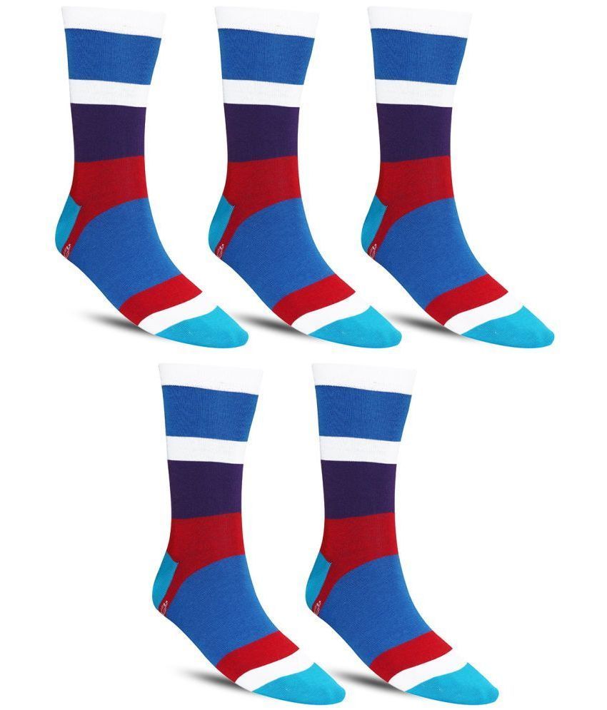     			Dollar - Cotton Men's Colorblock Blue Full Length Socks ( Pack of 5 )