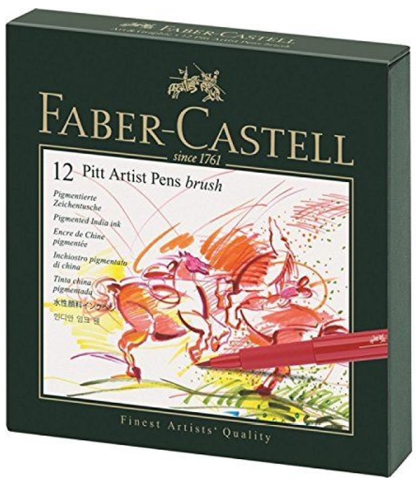     			Faber-Castell 12 Pitt Artist Pens Brush Assorted Set Studio Box of 12 Colours.