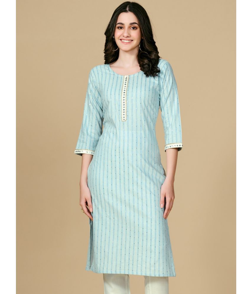     			Glomee - Light Blue Cotton Blend Women's Straight Kurti ( Pack of 1 )