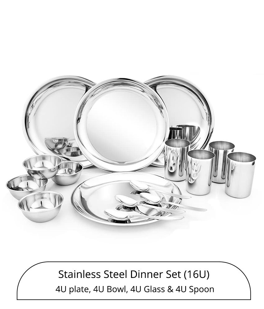     			HOMETALES - Silver Stainless Steel Dinner Set ( Pack of 16 )