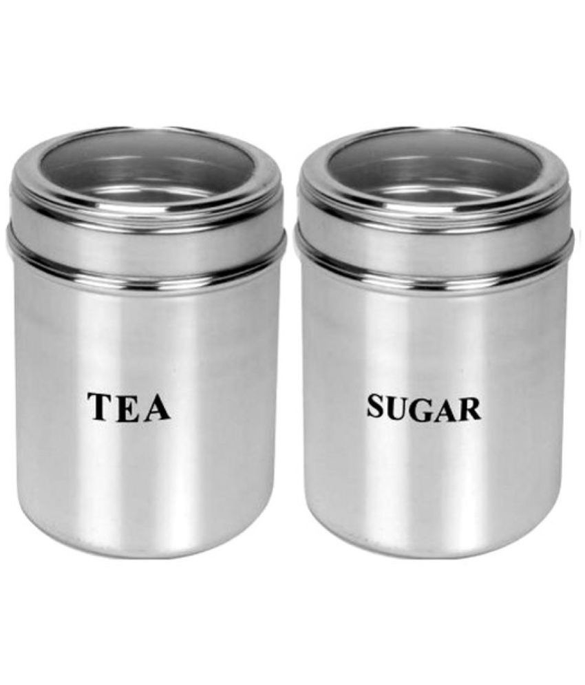     			HOMETALES - Tea Sugar Container Steel Silver Tea/Coffee/Sugar Container ( Set of 2 )