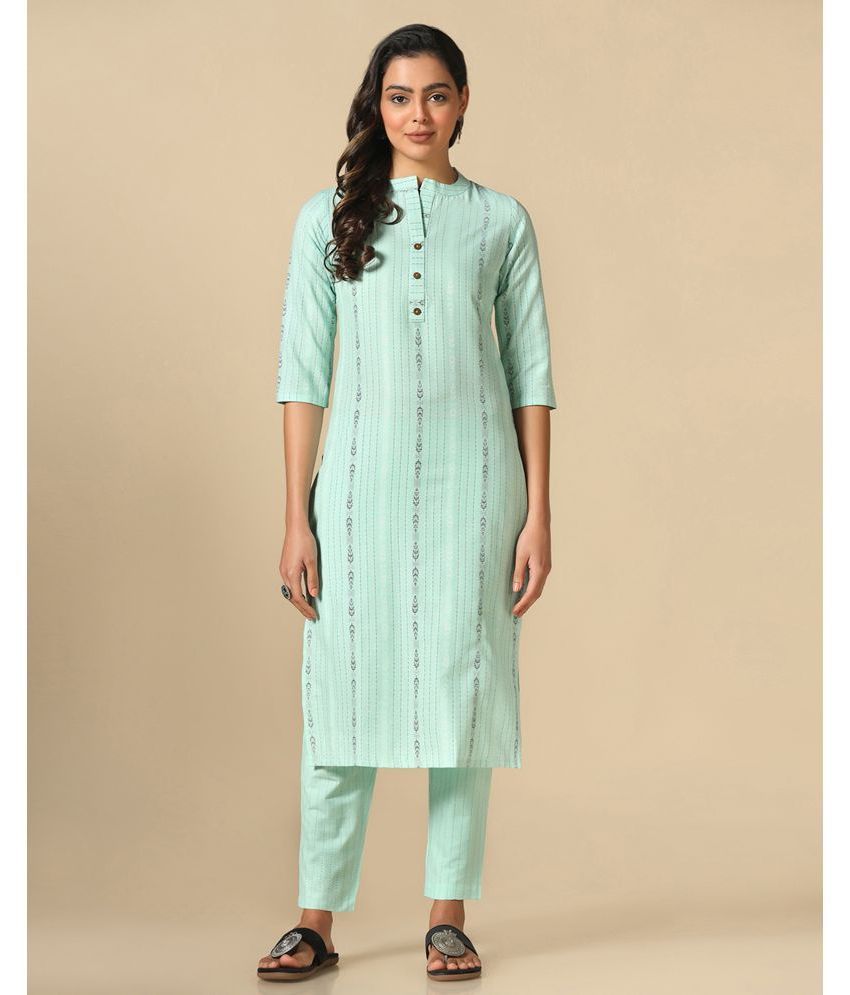     			Hritika - Mint Green Straight Cotton Blend Women's Stitched Salwar Suit ( Pack of 1 )