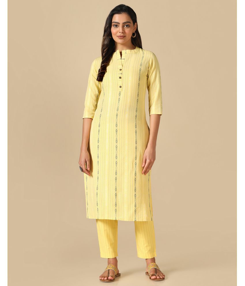     			Hritika - Yellow Straight Cotton Blend Women's Stitched Salwar Suit ( Pack of 1 )