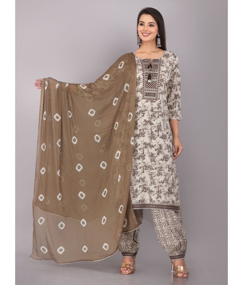     			JC4U - Beige Straight Cotton Women's Stitched Salwar Suit ( Pack of 1 )