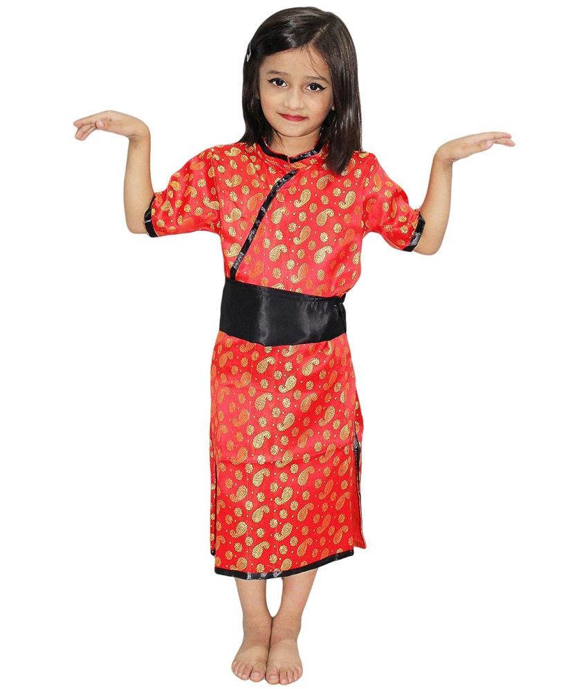     			Kaku Fancy Dresses Chinese Girl Global Ethnic Costume -Red, 7-8 Years, For Girls