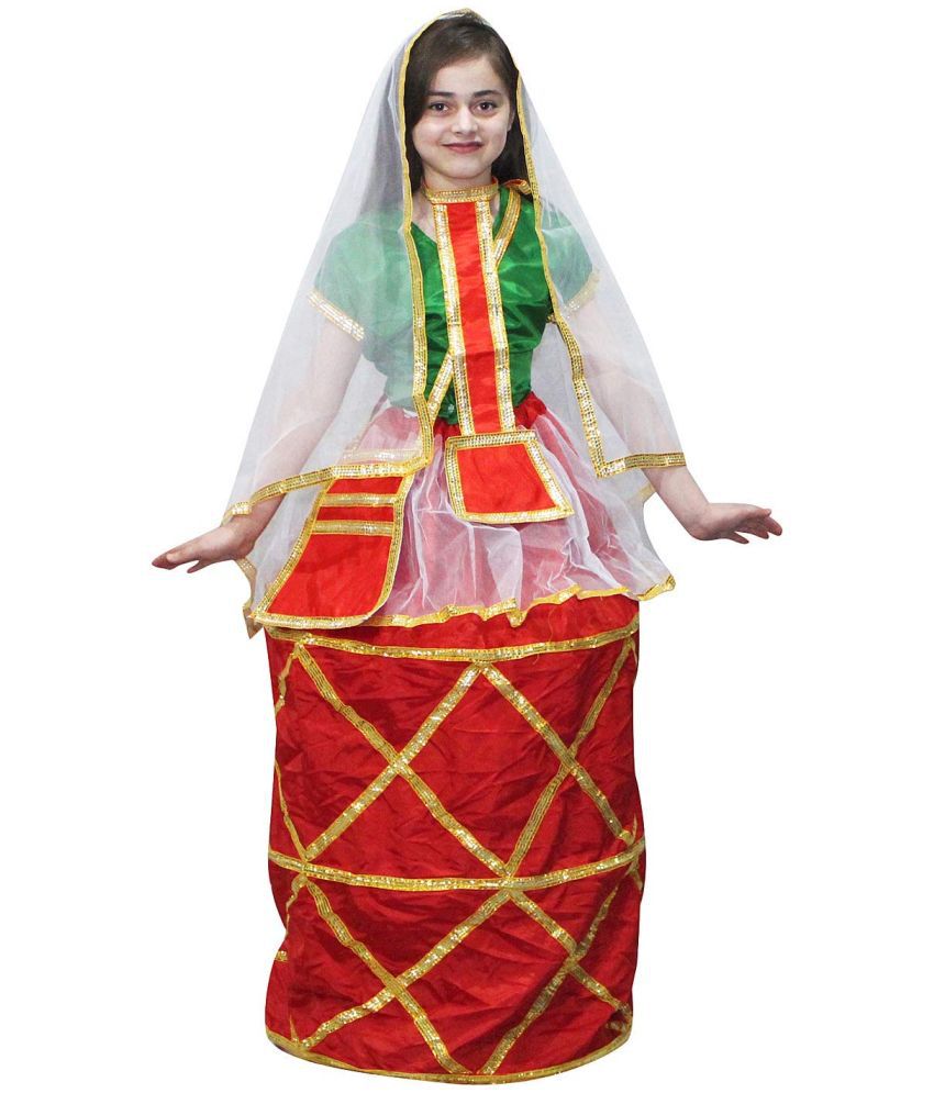     			Kaku Fancy Dresses Indian State Manipuri Folk Dance Costume - Red & Green, for Girls 5-6 Years