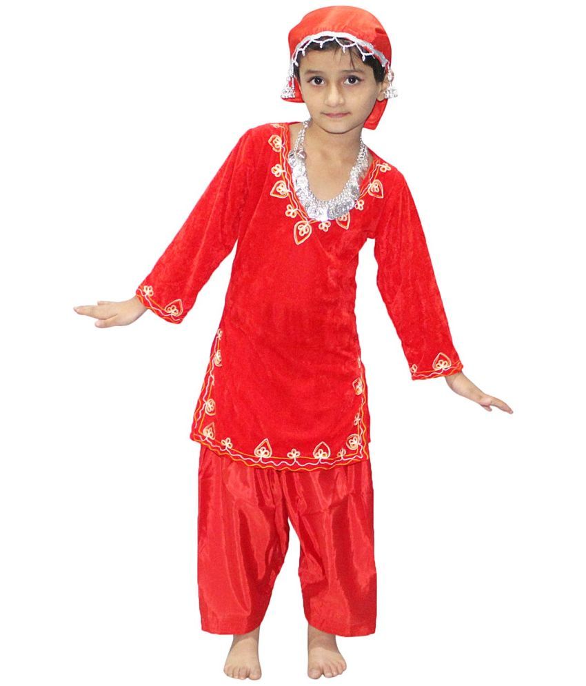     			Kaku Fancy Dresses Indian State Kashmiri Dance Red Velvet Salwar Suit Costume for Girls - Red, 3-4 Years