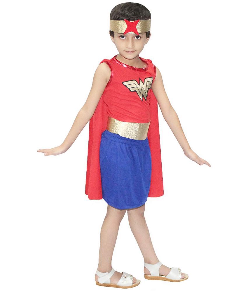     			Kaku Fancy Dresses Kid's Polyester Wonder Girl Hero Costume (Multicolour, 7-8 Years)