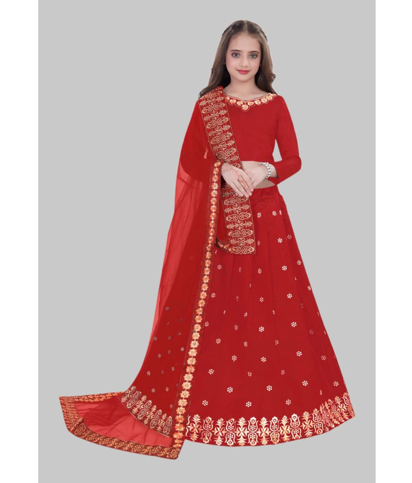     			MATHAE - Red Satin Girls Lehenga Choli Set ( Pack of 1 )