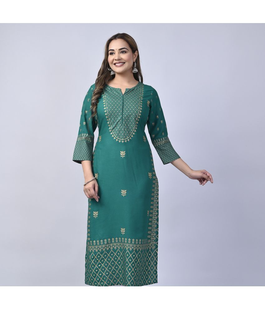     			MAUKA - Green Rayon Women's Straight Kurti ( Pack of 1 )