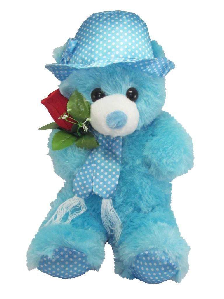     			Tickles Blue Teddy with Rose Stuffed Soft Plush Toy Love Girl 36 cm