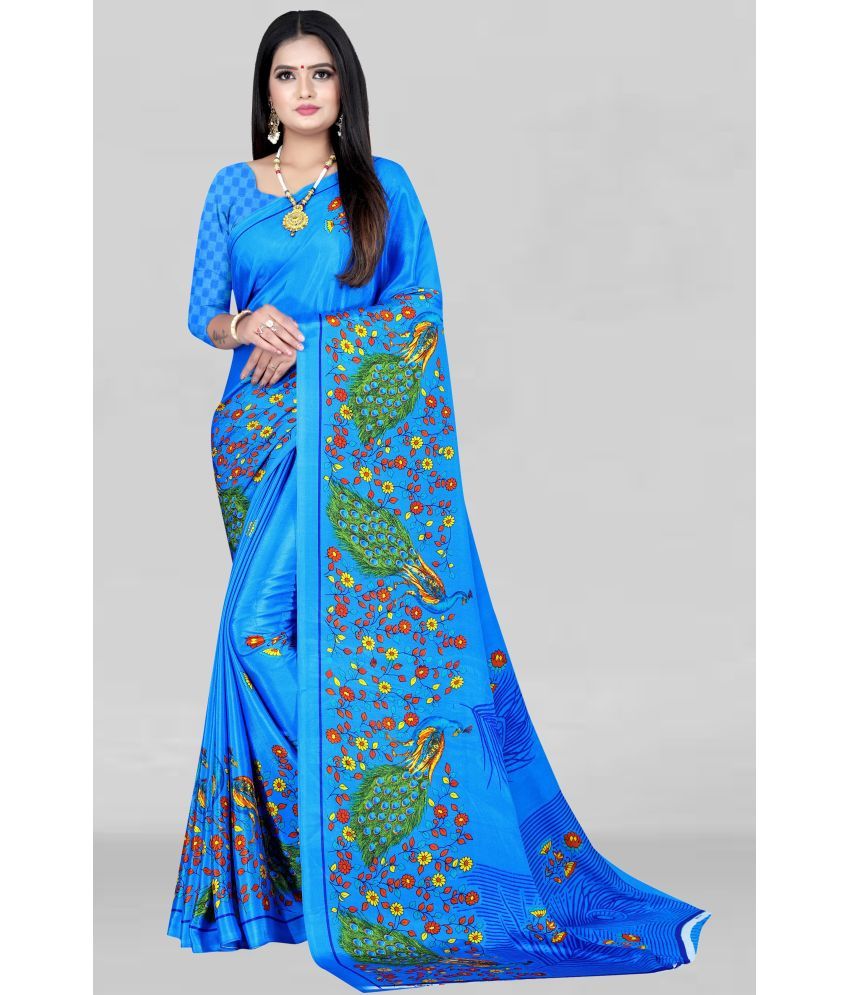     			Vibhagyaa - Blue Crepe Saree With Blouse Piece ( Pack of 1 )