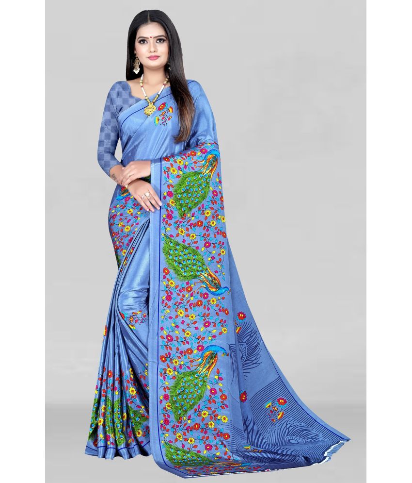     			Vibhagyaa - Blue Crepe Saree With Blouse Piece ( Pack of 1 )