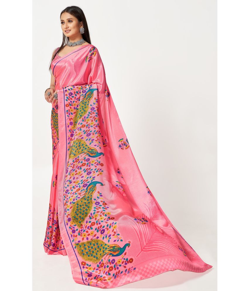     			Vibhagyaa - Pink Crepe Saree With Blouse Piece ( Pack of 1 )